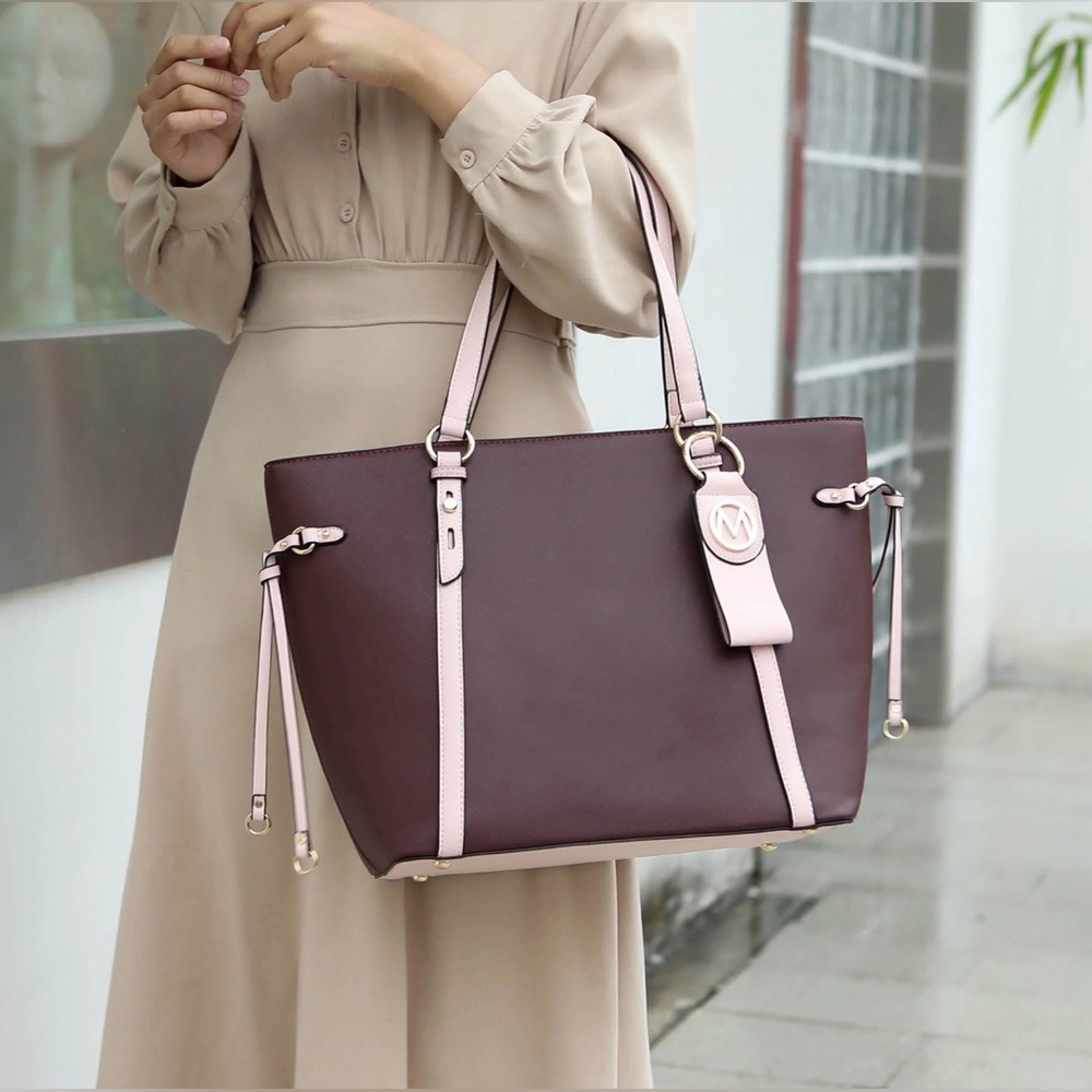 MIA K COLLECTION Chic maroon Two-Tone Tote Bag